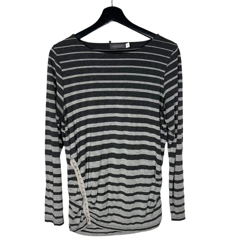 Mint Velvet Grey Stripe Long Sleeve Eye Hook Top 12